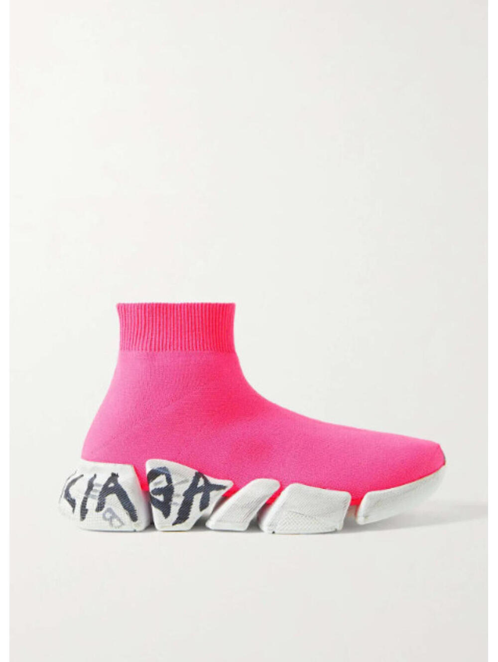 BALENCIAGA Speed 2.0 Graffiti Stretch-Knit High-Top Sneakers fluo pink size 10 - Picture 4 of 12